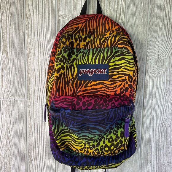Vintage 90s Jansport Leopard and Zebra Print Retro Backpack Adults Kids - Picture 3 of 9